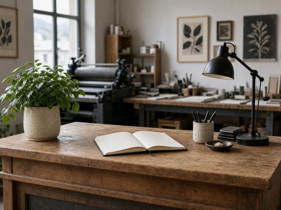 Contact desk at Quietport Print Studio in Bergen
