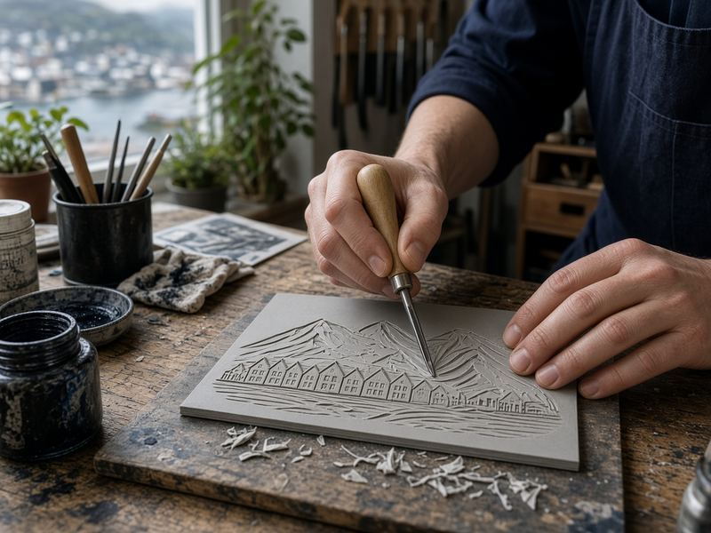 Lino carving intro at Quietport Print Studio